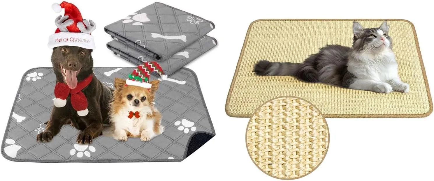 PatiencET Bundle of 2 Pack Washable Pee Pads and 1 Pack Cat Scratching Mat for Pet Training