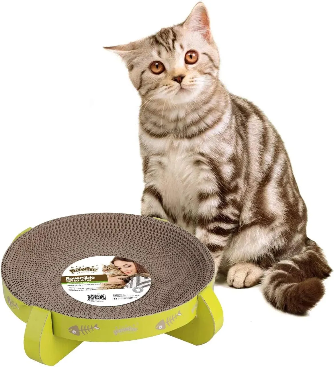 PAWISE UFO-Shaped Cat Scratcher Lounge  Reversible Cardboard Scratching Pad, Durable Cat Scratch Bowl & Bed, Interactive Scratcher for Indoor Cats & Kittens