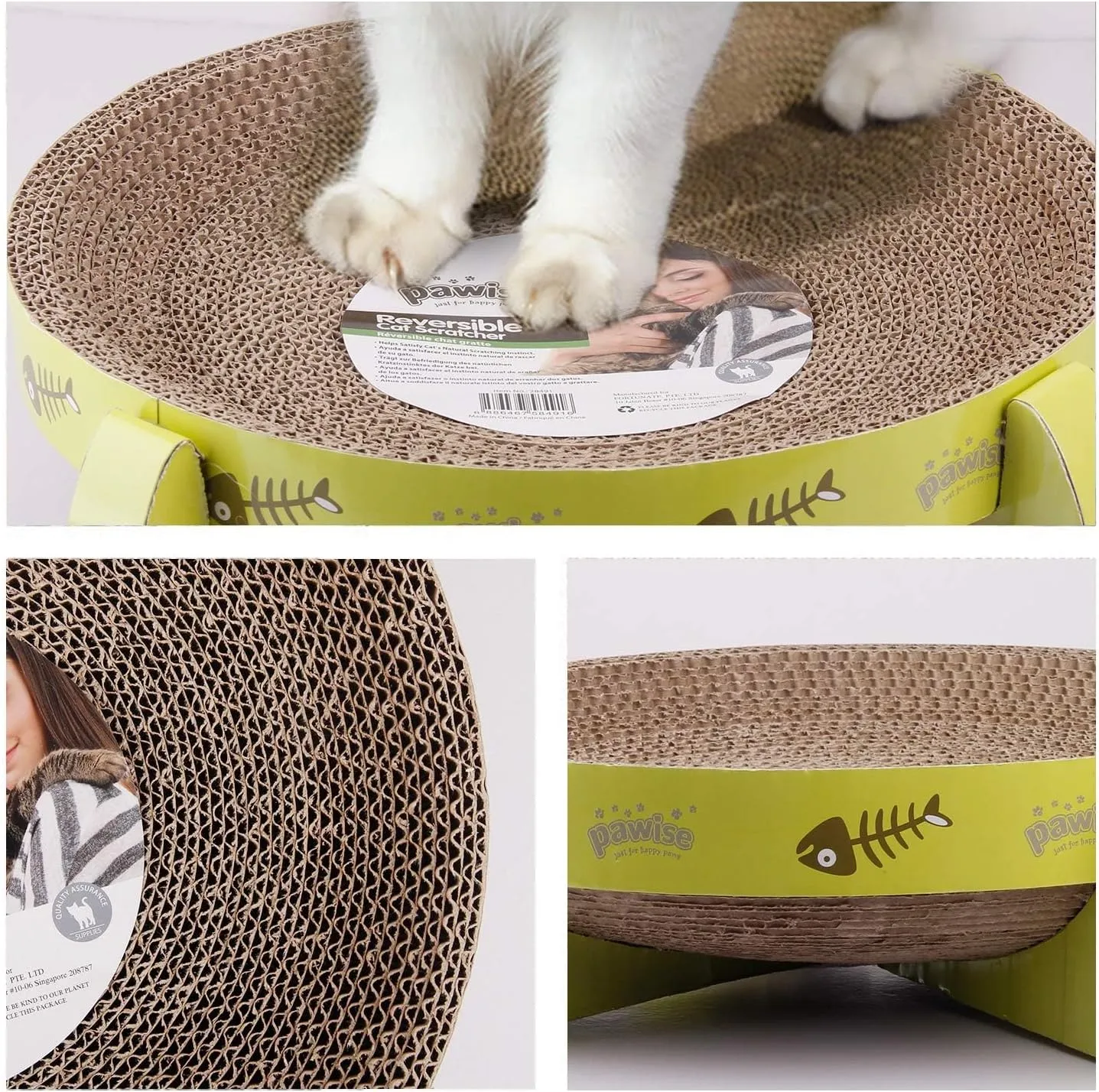 PAWISE UFO-Shaped Cat Scratcher Lounge  Reversible Cardboard Scratching Pad, Durable Cat Scratch Bowl & Bed, Interactive Scratcher for Indoor Cats & Kittens
