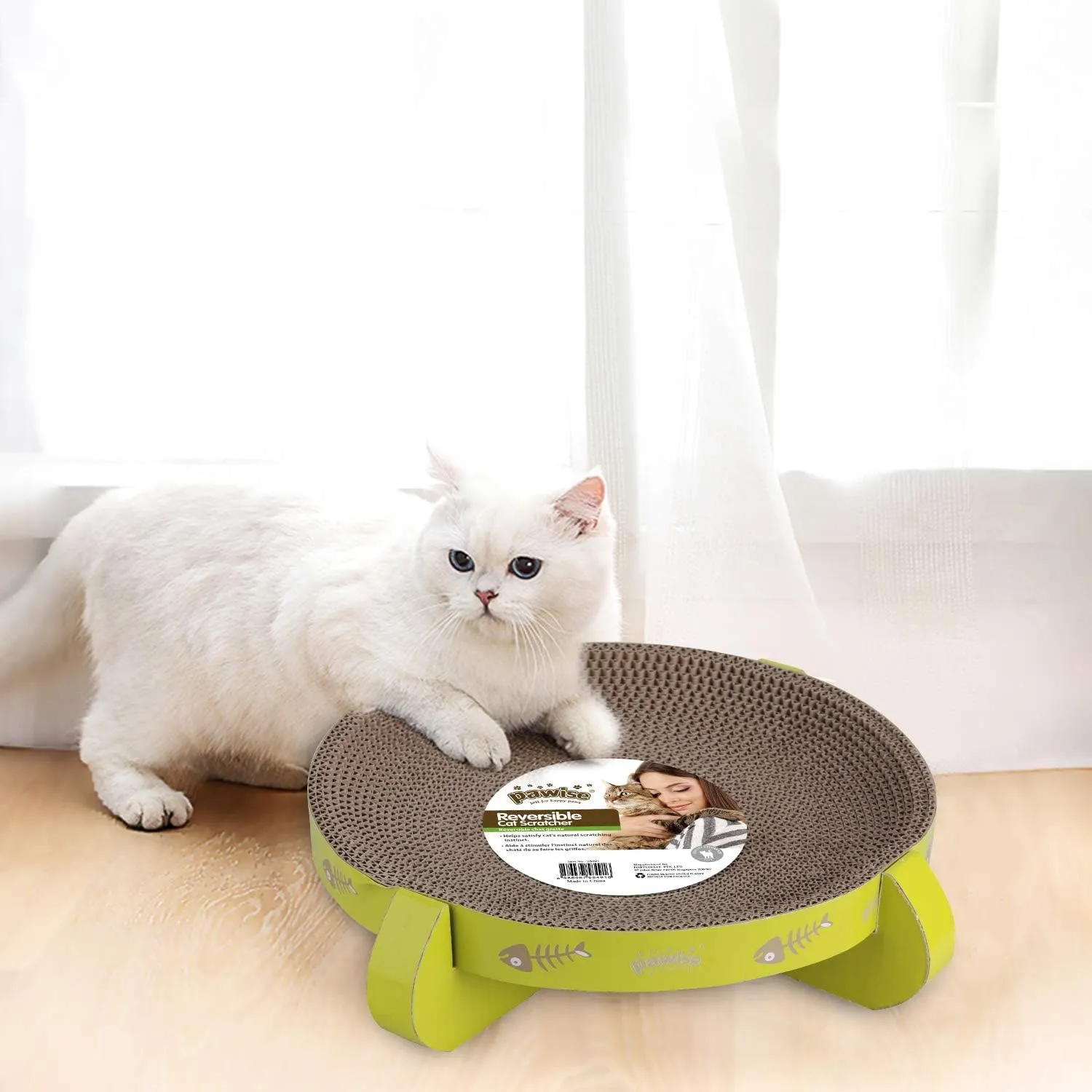 PAWISE UFO-Shaped Cat Scratcher Lounge  Reversible Cardboard Scratching Pad, Durable Cat Scratch Bowl & Bed, Interactive Scratcher for Indoor Cats & Kittens