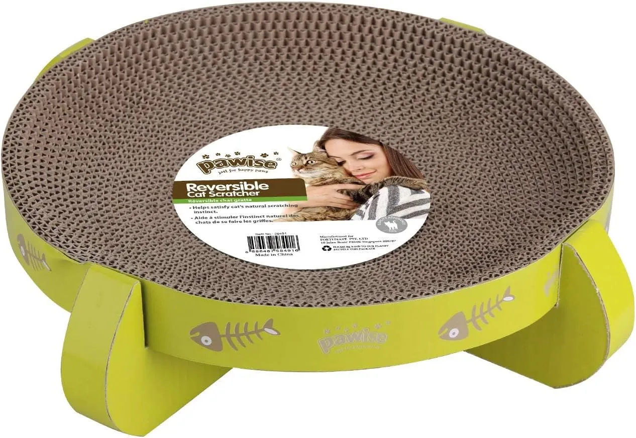 PAWISE UFO-Shaped Cat Scratcher Lounge  Reversible Cardboard Scratching Pad, Durable Cat Scratch Bowl & Bed, Interactive Scratcher for Indoor Cats & Kittens