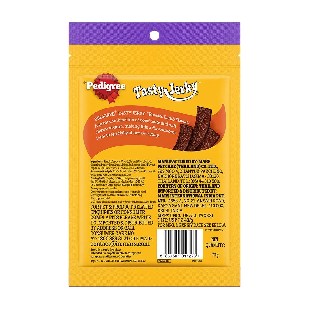 Pedigree Roasted Lamb Tasty Jerky Treat, Pet Vogue Dog-Shaped Plush Toy, & Trixie Hedgehog Ball Vinyl Toy Combo for Dogs