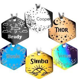 Personalized Dog Tag with 5 Lines of Custom Deep Engraved Durable Stainless Steel Pet ID Name Tag Designer Regular Size Hexagon