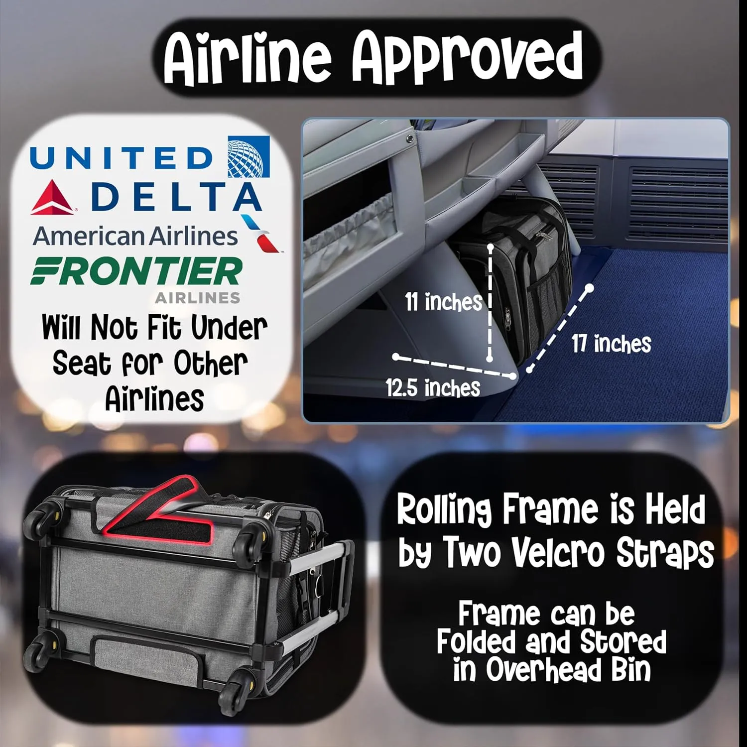 Pet Carrier with Wheels - United Delta American Frontier Airline Approved - Two Expandable Sides, Multiple Storage Pockets Adjustable Leash - Rolling Dog and Cat Carrier TSA Compliant (Grey)
