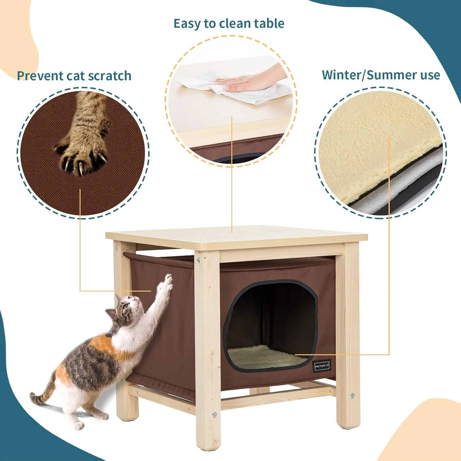 Petsfit Indoor Cat House Furniture, Small Dog House, Hanging Design Cat Cave with Thicken Wood Panel and Cover with Durable Oxford Cloth