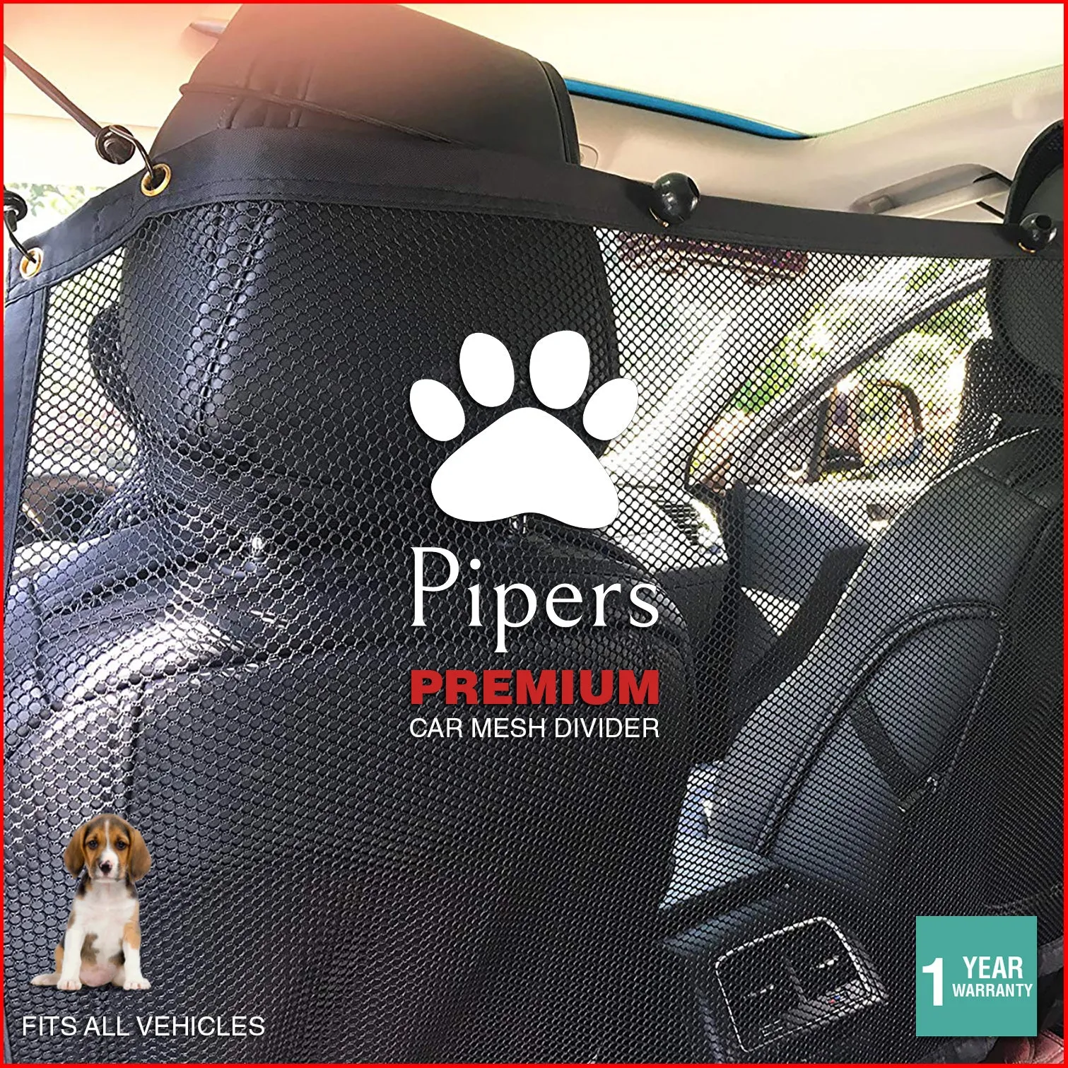 Pipers Pet Car Barrier Dog Mesh Net Safety Universal SUV Ute Truck Cat Back Seat