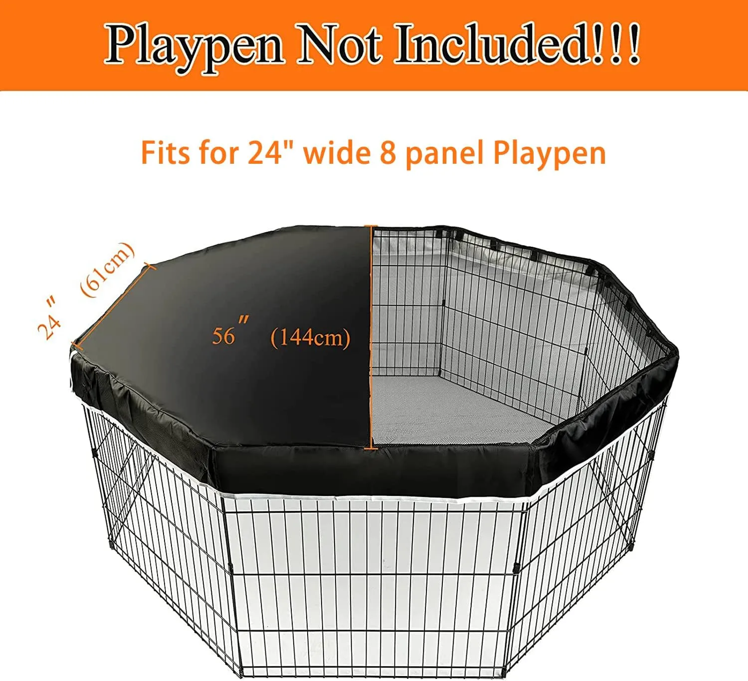 PJYuCien Dog Playpen Mesh Top Cover, Fits 24 Inch 8 Panels Regular Octagon Metal Exercise Pet Pen, Adhesive Tape Connections, Black (Note: Cover Only, Fence Not Included)