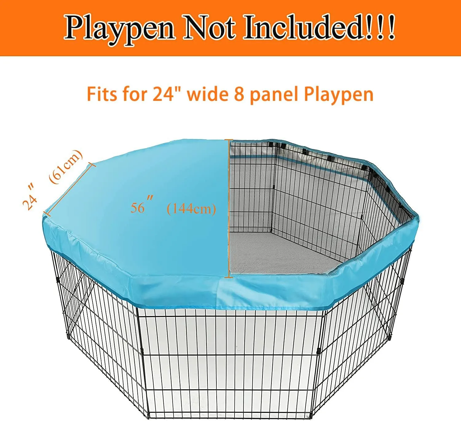 PJYuCien Dog Playpen Mesh Top Cover, Fits 24 Inch 8 Panels Regular Octagon Metal Exercise Pet Pen, Adhesive Tape Connections, Blue (Note: Cover Only, Fence Not Included)