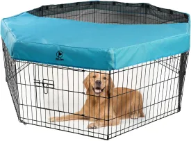 PJYuCien Dog Playpen Mesh Top Cover, Fits 24 Inch 8 Panels Regular Octagon Metal Exercise Pet Pen, Adhesive Tape Connections, Blue (Note: Cover Only, Fence Not Included)