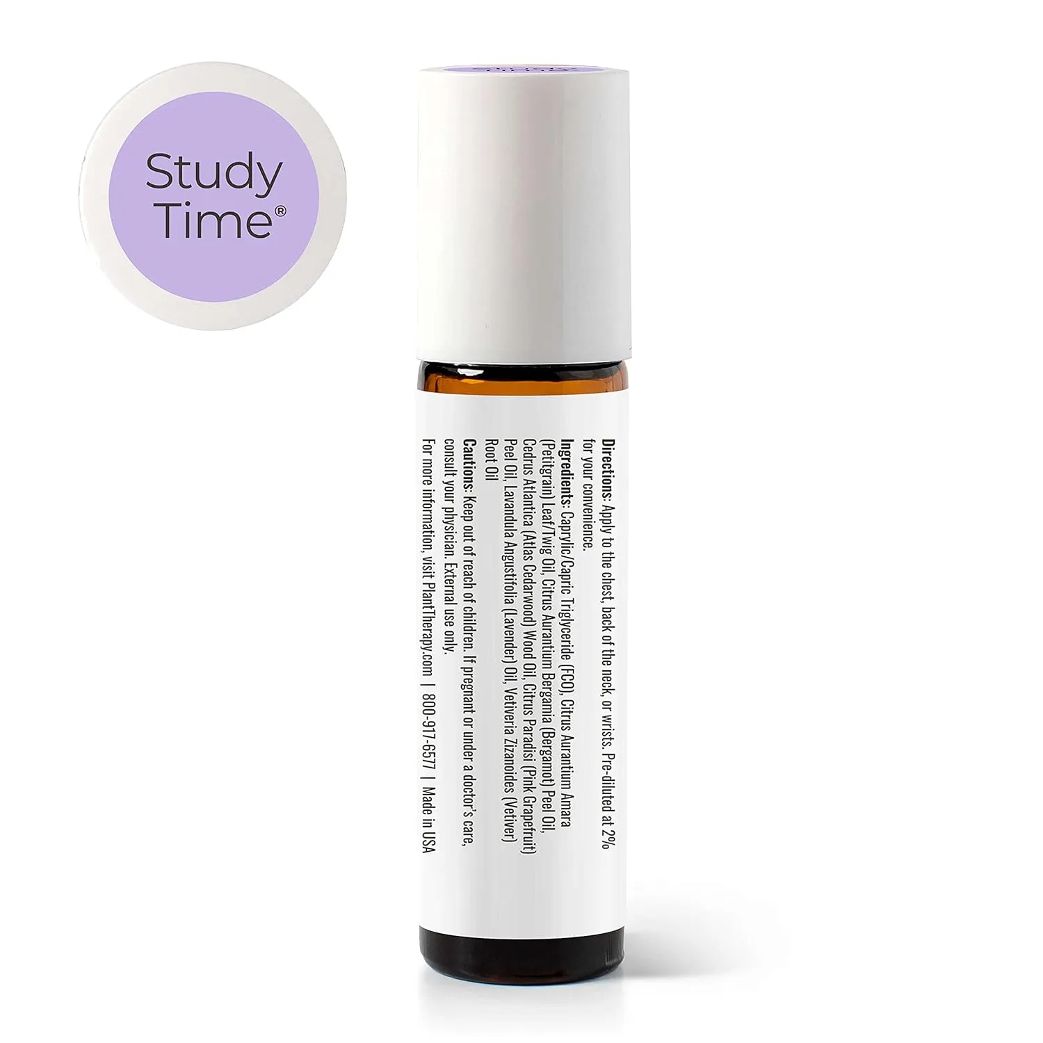Plant Therapy KidSafe Study Time Essential Oil Blend for Focus, Mind Calming, Concentration Blend for Kids 100% Pure, Pre-Diluted Roll-On, Natural Aromatherapy, Therapeutic Grade 10 mL (1/3 oz)