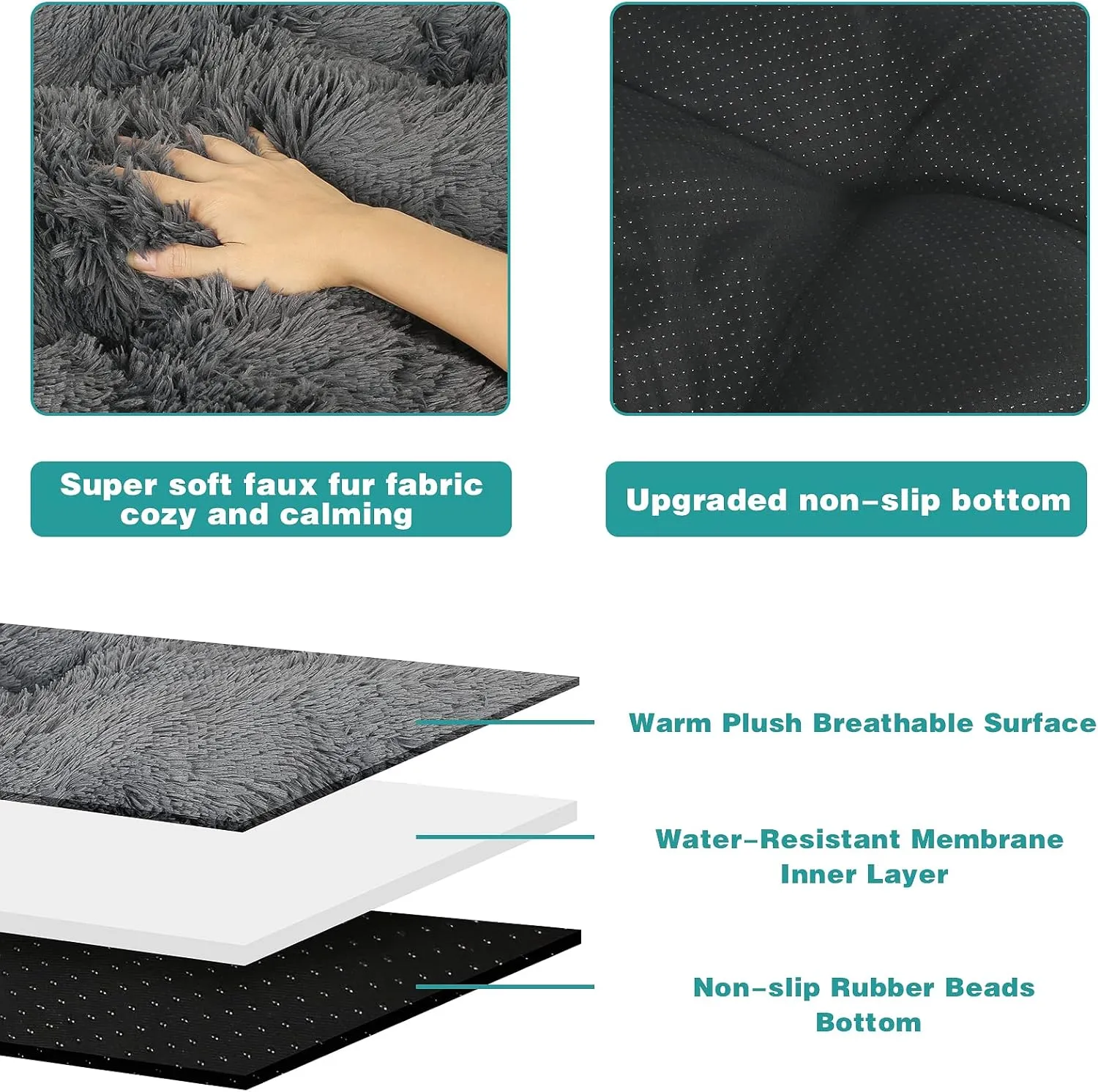 Plush Soft Pet Beds, Dog Crate Pad - Washable Anti-Slip for Large, Medium, Small Dogs & Cats (24" x 18", Grey)