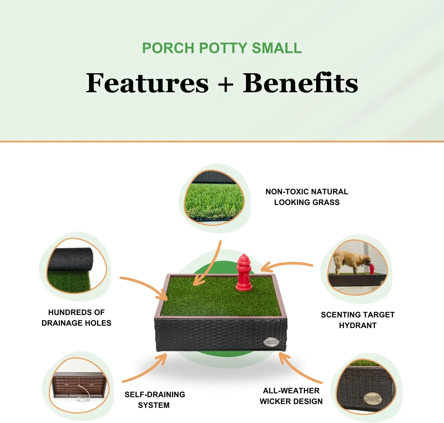 Porch Potty Small - Self-Draining Dog Potty Tray with Premium Synthetic Grass Pads - Dog Grass Pad with Tray - Puppy Pee Pads Washable - 4x2 ft
