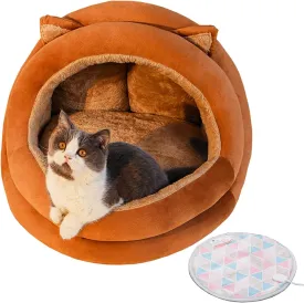 ROYUMI Indoor Drown Heated Cat Bed/House, Electric Heat Cat Nest Non-Slip Bottom, Cotton Pet Blanket/Sofa, 3 Levels Temperature Adjustable (Size : Size L)