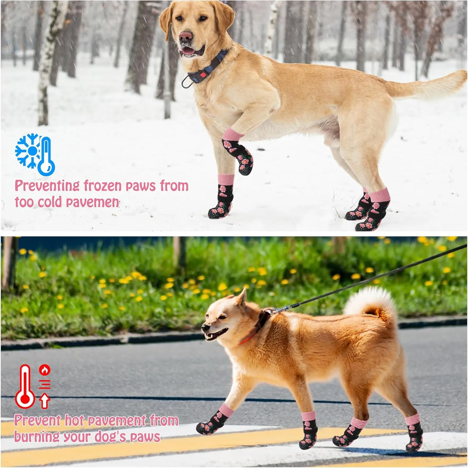 SCENEREAL Anti Slip Dog Socks for Hot/Cold Pavement, Double Sides Dog Boots & Paw Protectors to Prevent Licking Paws, Non Slip Anti Twist Small Medium Large Senior Dogs Socks for Hardwood Floors