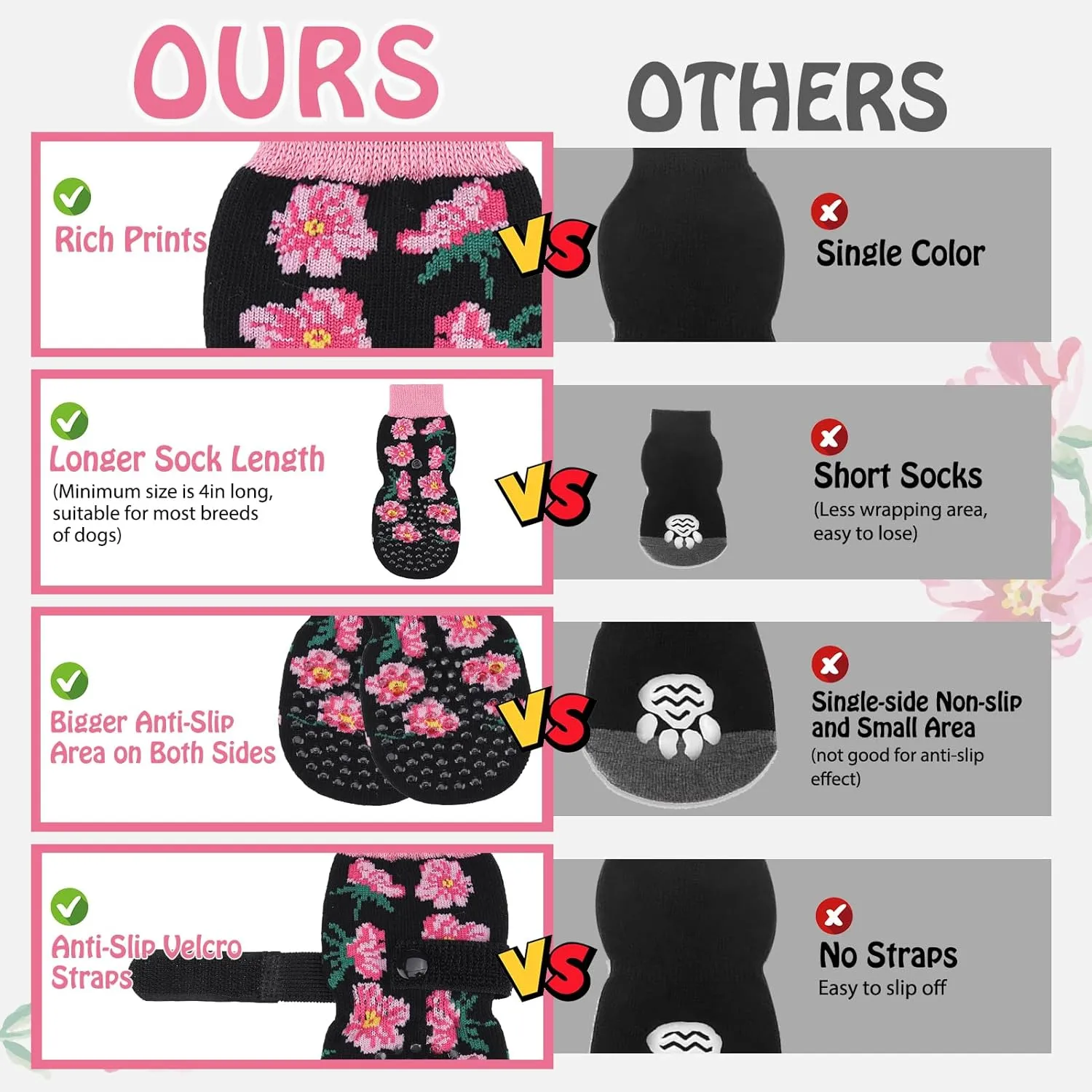 SCENEREAL Anti Slip Dog Socks for Hot/Cold Pavement, Double Sides Dog Boots & Paw Protectors to Prevent Licking Paws, Non Slip Anti Twist Small Medium Large Senior Dogs Socks for Hardwood Floors