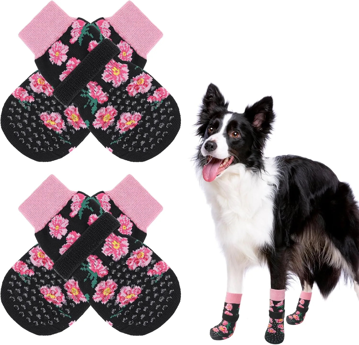 SCENEREAL Anti Slip Dog Socks for Hot/Cold Pavement, Double Sides Dog Boots & Paw Protectors to Prevent Licking Paws, Non Slip Anti Twist Small Medium Large Senior Dogs Socks for Hardwood Floors