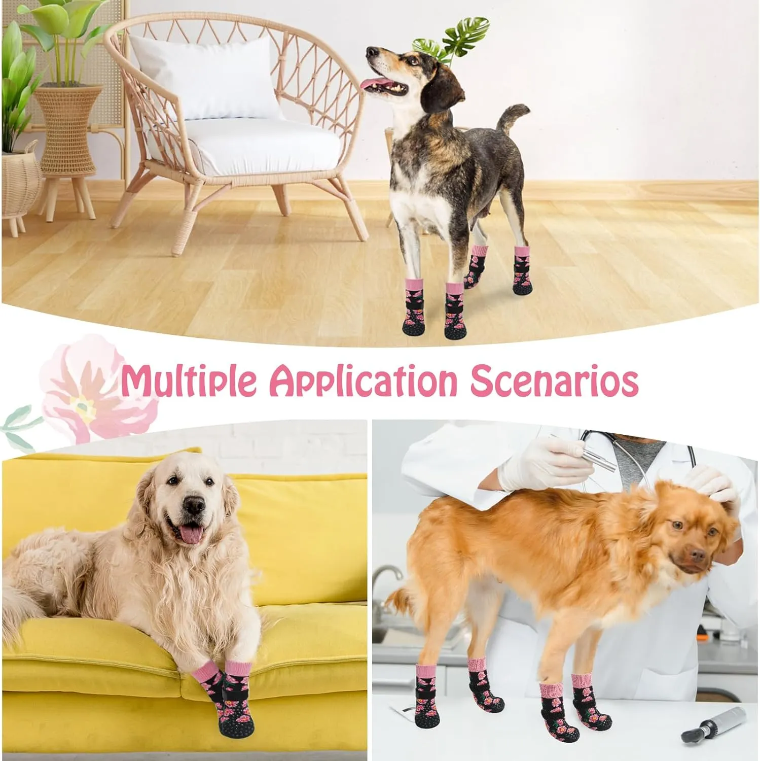 SCENEREAL Anti Slip Dog Socks for Hot/Cold Pavement, Double Sides Dog Boots & Paw Protectors to Prevent Licking Paws, Non Slip Anti Twist Small Medium Large Senior Dogs Socks for Hardwood Floors