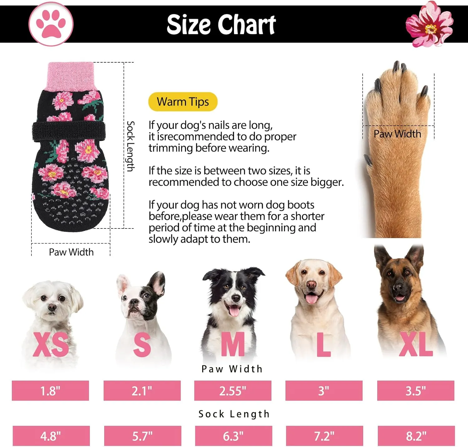 SCENEREAL Anti Slip Dog Socks for Hot/Cold Pavement, Double Sides Dog Boots & Paw Protectors to Prevent Licking Paws, Non Slip Anti Twist Small Medium Large Senior Dogs Socks for Hardwood Floors