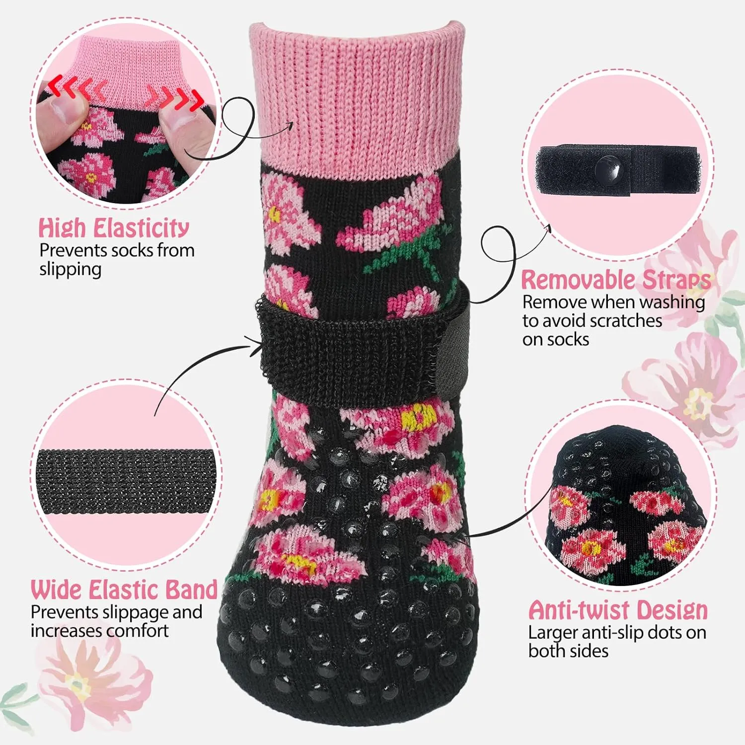 SCENEREAL Anti Slip Dog Socks for Hot/Cold Pavement, Double Sides Dog Boots & Paw Protectors to Prevent Licking Paws, Non Slip Anti Twist Small Medium Large Senior Dogs Socks for Hardwood Floors