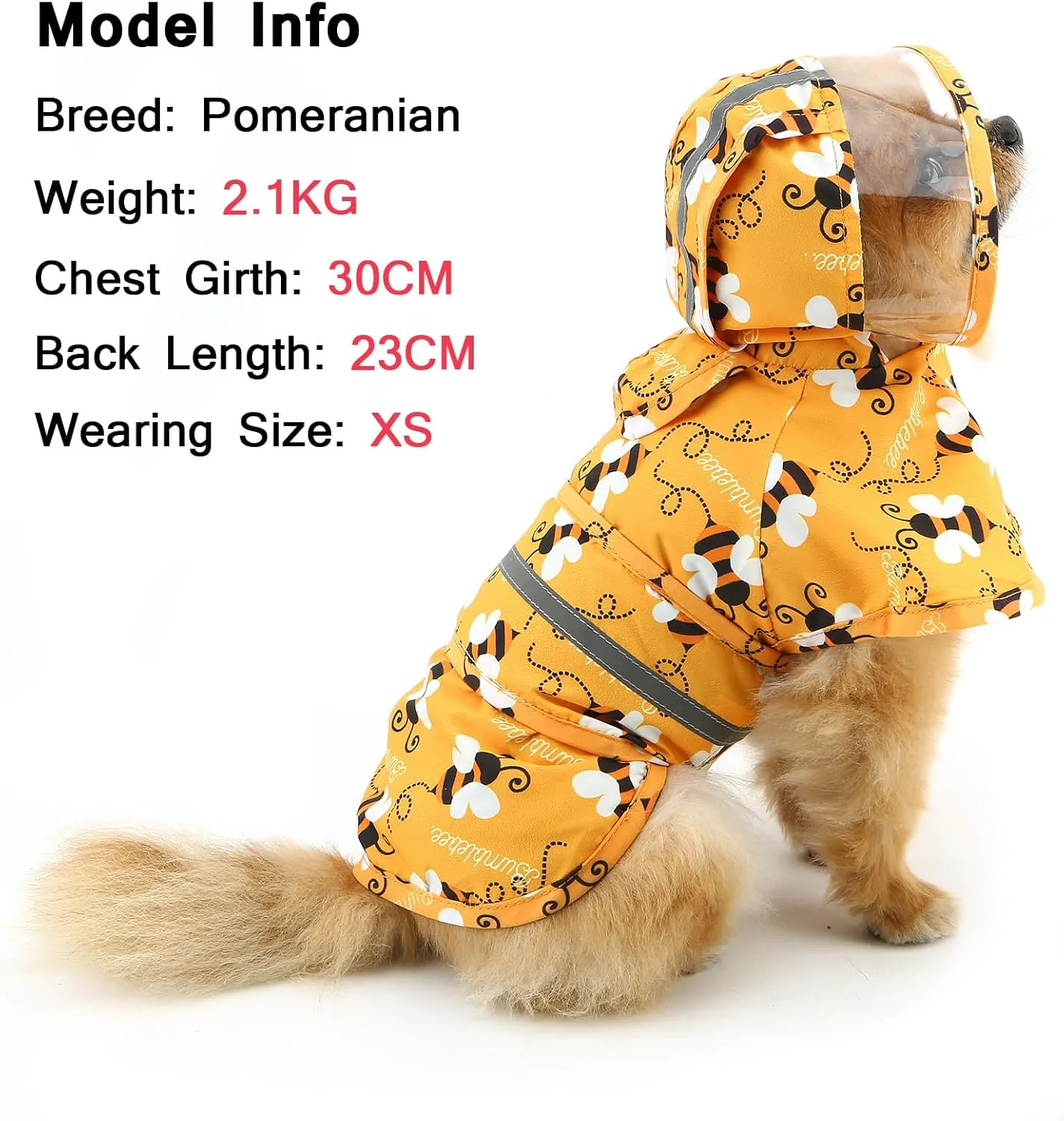 SMALLLEE_LUCKY_STORE Cute Bumble Bee Pattern Dog Raincoat with Clear Hood and Harness Hole Adjustable Waterproof Rain Jacket for Small Medium Large Dogs Boy Girl Reflective Pet Poncho, Orange, L