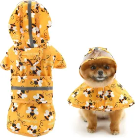 SMALLLEE_LUCKY_STORE Cute Bumble Bee Pattern Dog Raincoat with Clear Hood and Harness Hole Adjustable Waterproof Rain Jacket for Small Medium Large Dogs Boy Girl Reflective Pet Poncho, Orange, L