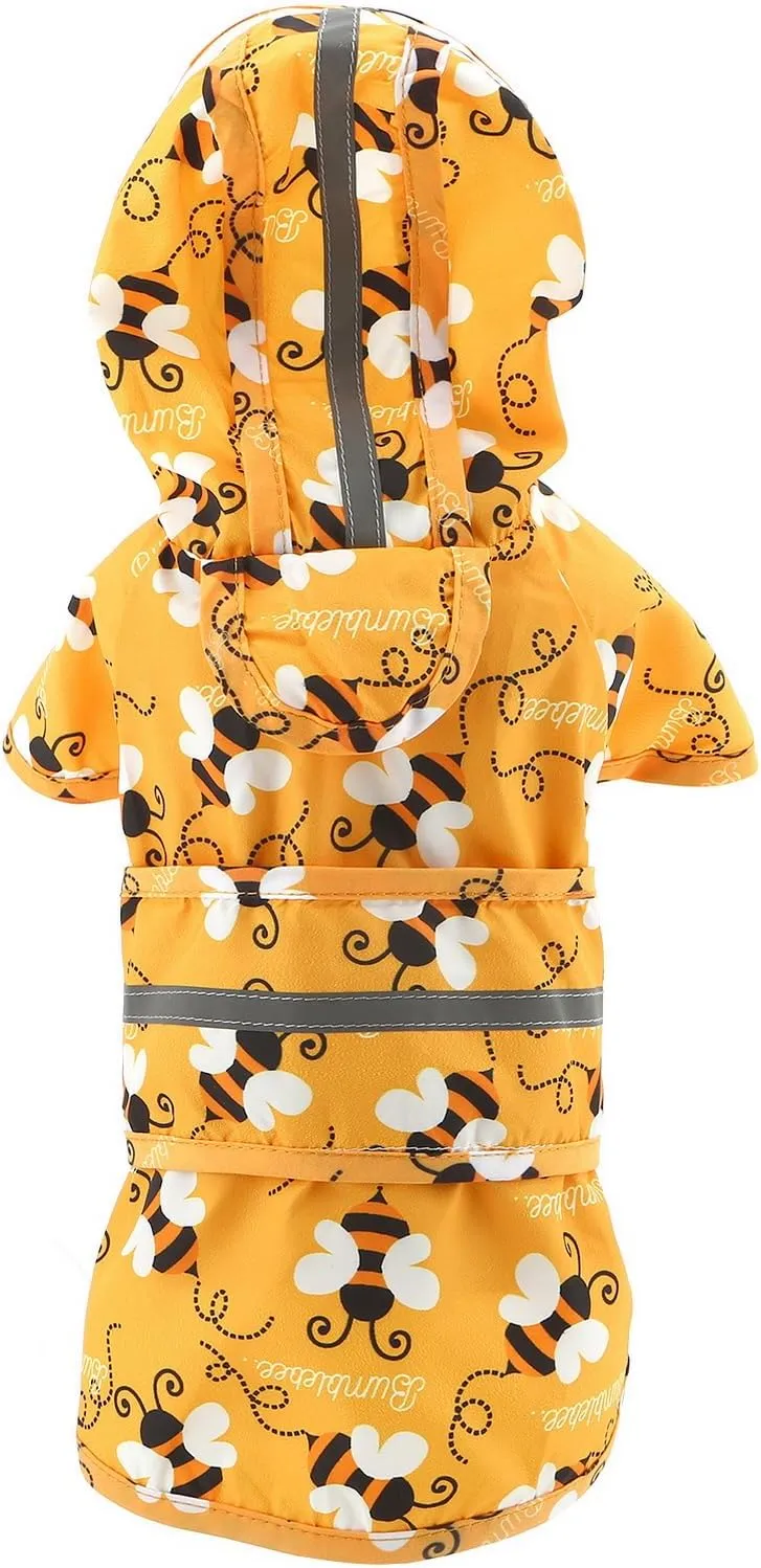 SMALLLEE_LUCKY_STORE Cute Bumble Bee Pattern Dog Raincoat with Clear Hood and Harness Hole Adjustable Waterproof Rain Jacket for Small Medium Large Dogs Boy Girl Reflective Pet Poncho, Orange, L