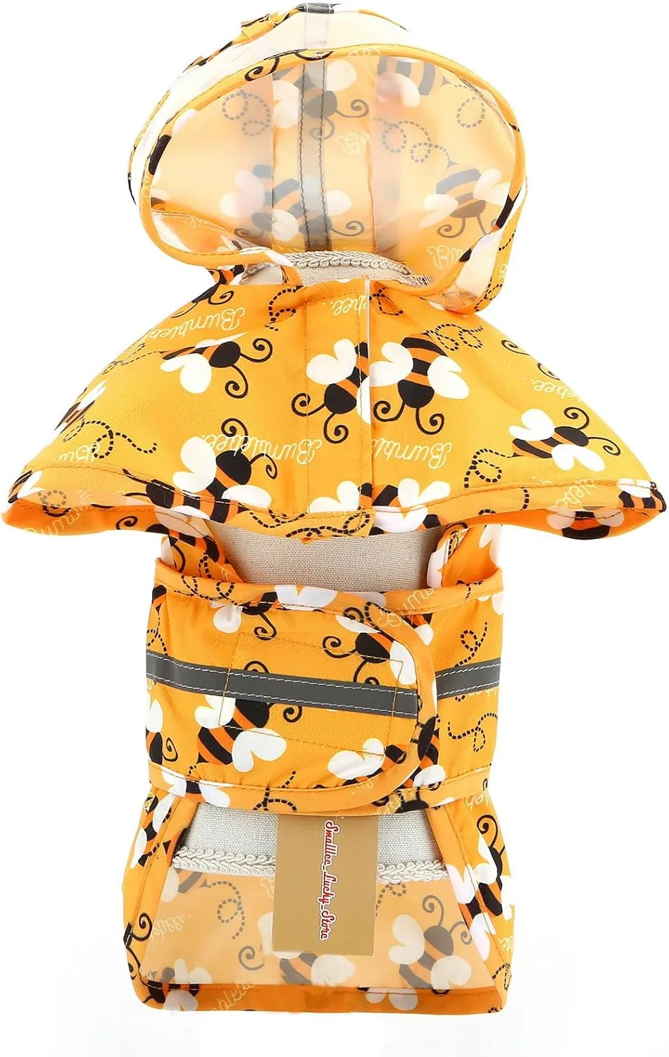 SMALLLEE_LUCKY_STORE Cute Bumble Bee Pattern Dog Raincoat with Clear Hood and Harness Hole Adjustable Waterproof Rain Jacket for Small Medium Large Dogs Boy Girl Reflective Pet Poncho, Orange, L