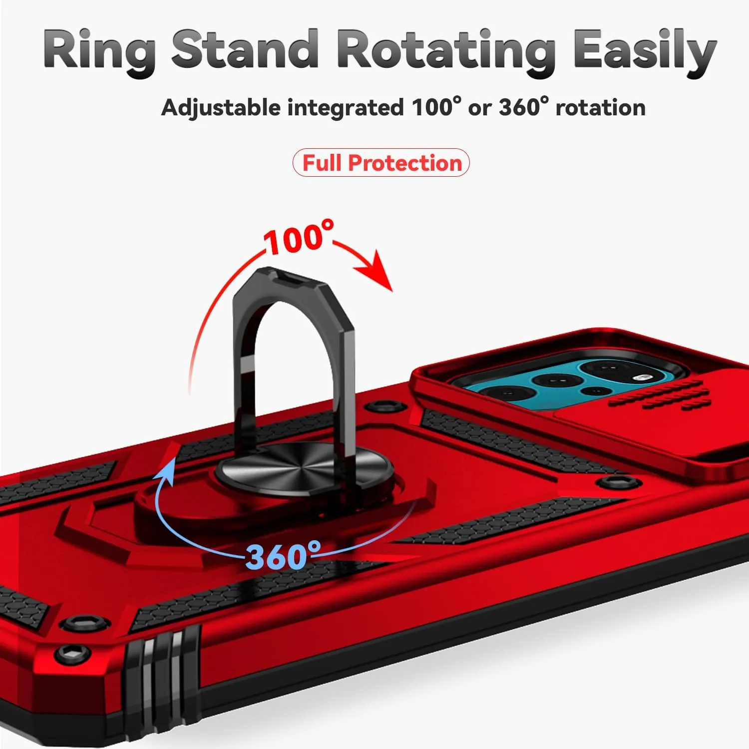 SMKY for Moto G Play 2024 Case,with Screen Protectors and Camera Cover,[Military Grade] 16ft.Drop Tested with Magnetic Kickstand Protective Case for Motorola G Play 4G 2024 6.5 inch, Red