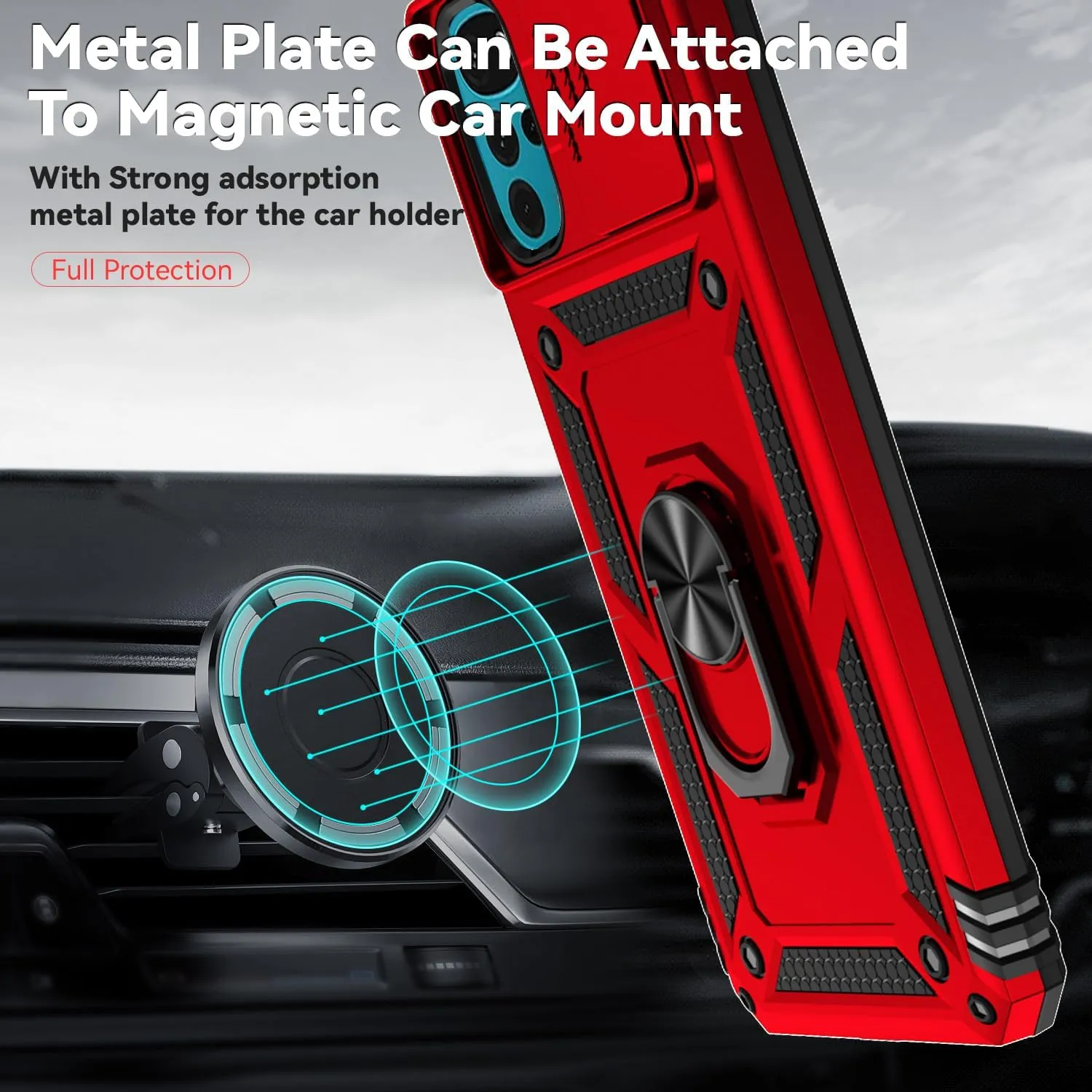 SMKY for Moto G Play 2024 Case,with Screen Protectors and Camera Cover,[Military Grade] 16ft.Drop Tested with Magnetic Kickstand Protective Case for Motorola G Play 4G 2024 6.5 inch, Red