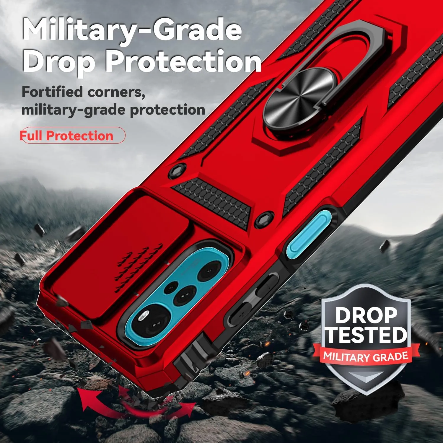 SMKY for Moto G Play 2024 Case,with Screen Protectors and Camera Cover,[Military Grade] 16ft.Drop Tested with Magnetic Kickstand Protective Case for Motorola G Play 4G 2024 6.5 inch, Red