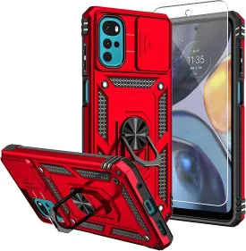 SMKY for Moto G Play 2024 Case,with Screen Protectors and Camera Cover,[Military Grade] 16ft.Drop Tested with Magnetic Kickstand Protective Case for Motorola G Play 4G 2024 6.5 inch, Red