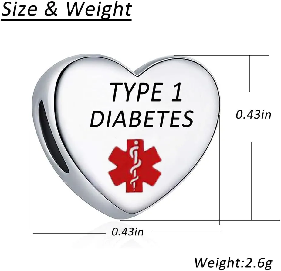 Sport Awareness Medical Alert Heart Charm for Charms Bracelet Emergency Engraved Medical Id Health Jewelry for Women
