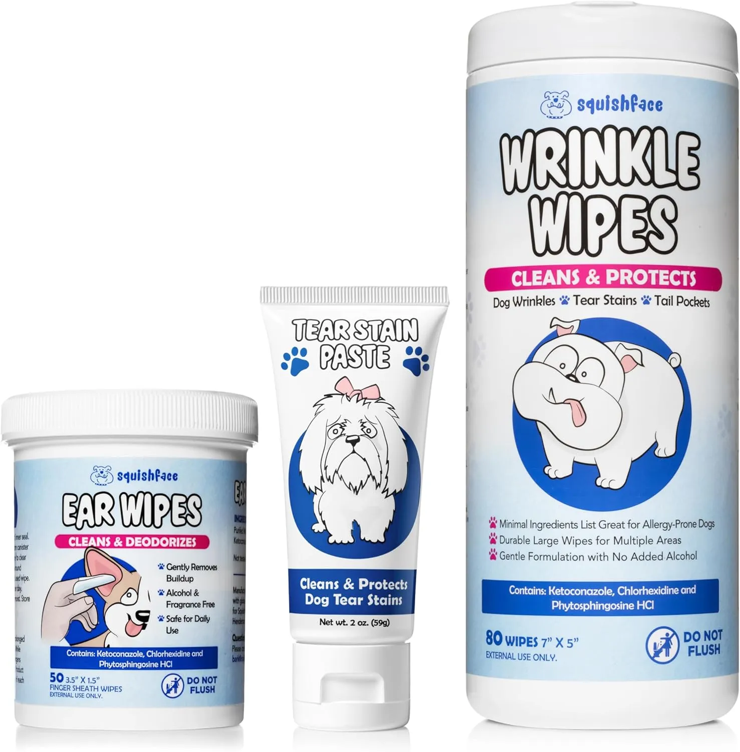 Squishface Tear Stain Paste   Wrinkle Wipes   Dog Ear Wipes Bundle - for Dogs with Wrinkles, Tear Stains, Tail Pockets, Irritated Paws & More - Great for All Breeds!