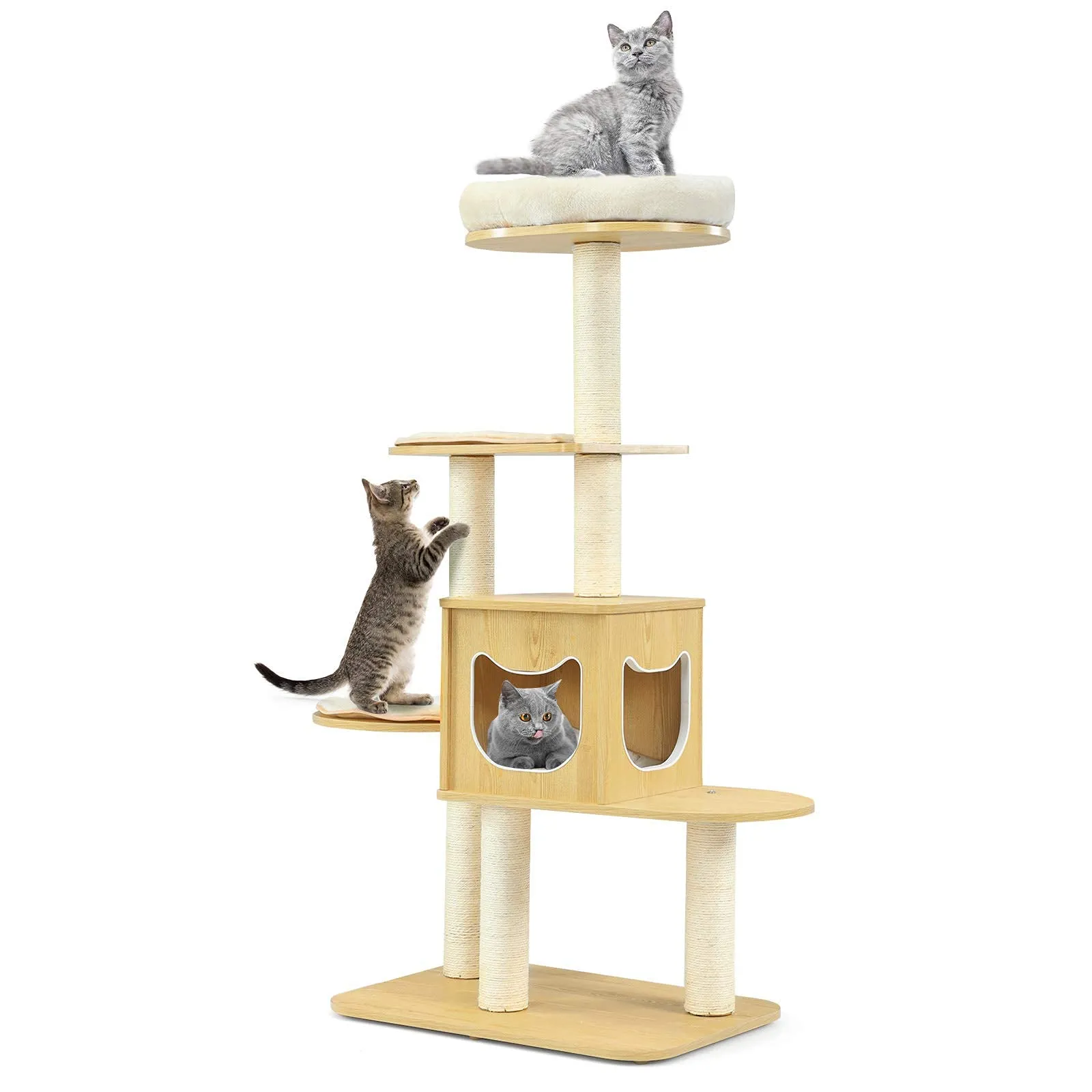 Tangkula Modern Wood Cat Tree, 53 Inches Cat Tower with Platform