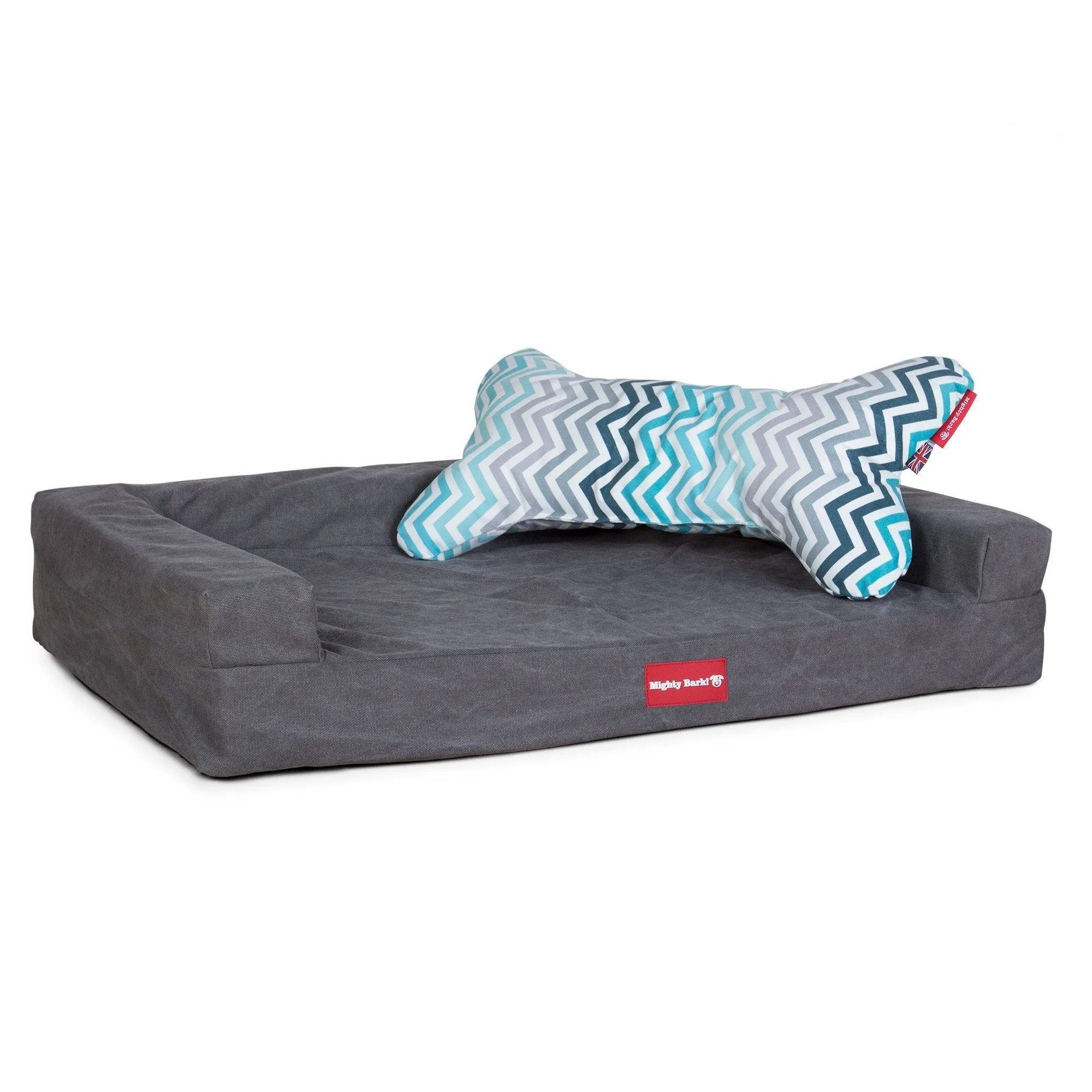 The Bone - Bone Shaped Pillow For On Dog Beds - Geo Print Chevron Teal