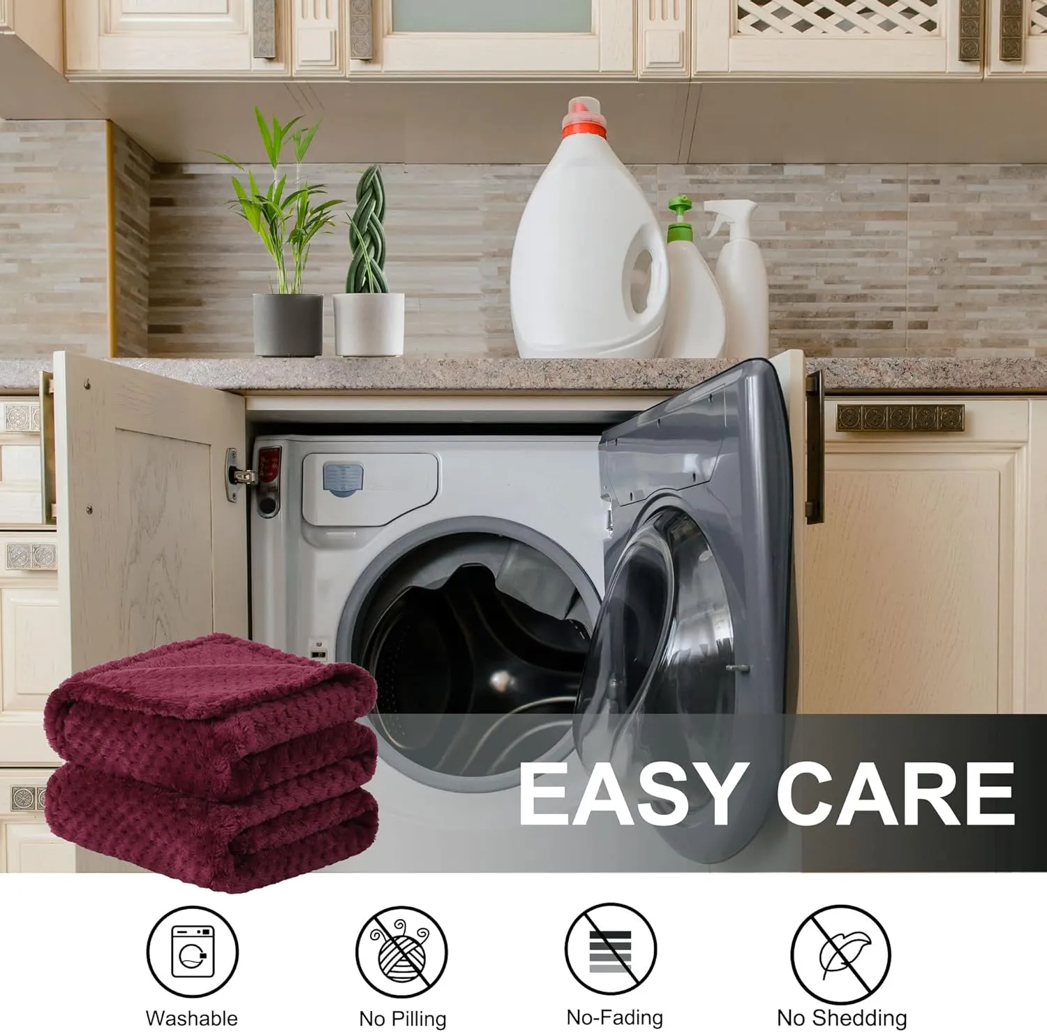 uxcell Flannel Fleece Bed Blankets, Soft Warm Microfiber Blanket, Mesh Fuzzy Plush 330GSM Lightweight Decorative Solid Blankets for Bed Pet (30"x40") Burgundy