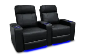 Valencia Piacenza Leather Home Theater Seating Power Headrest Row of 2, Black