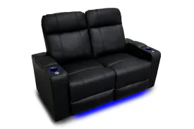 Valencia Piacenza Leather Home Theater Seating Power Headrest Row of 2 Loveseat, Black