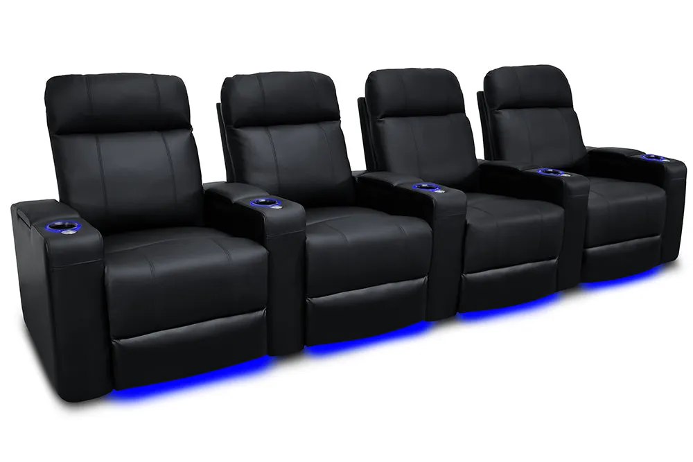 Valencia Piacenza Leather Home Theater Seating Power Headrest Row of 4, Black
