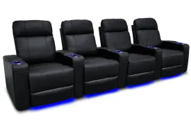 Valencia Piacenza Leather Home Theater Seating Power Headrest Row of 4, Black