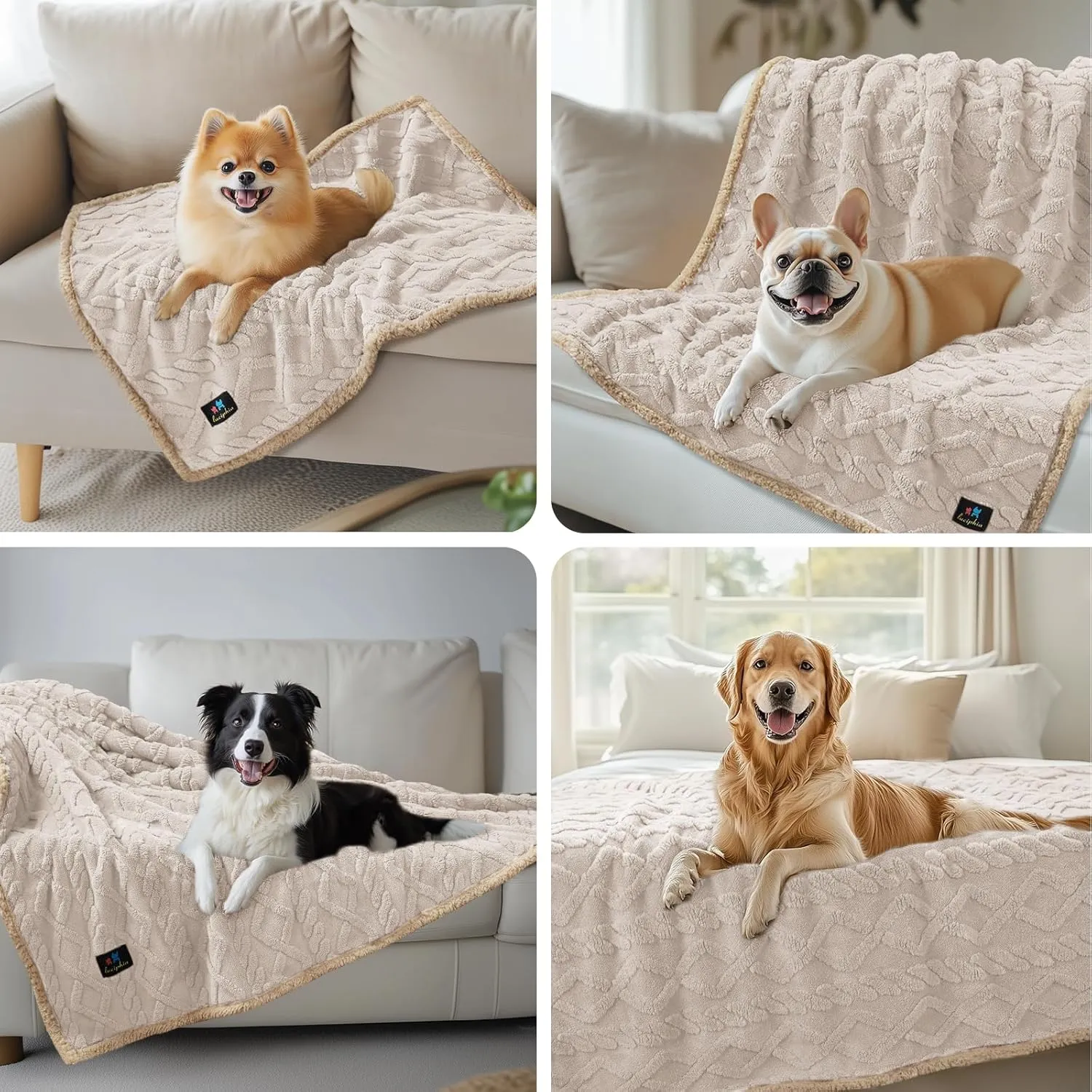 Waterproof Pet Blanket, Liquid Pee Proof Dog Blankets for Sofa Bed Couch, Reversible Sherpa Fleece Furniture Protector Cover for Small Medium Large Dogs Cats,Beige-Thicken Small40" x 28"