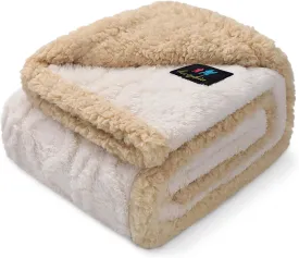 Waterproof Pet Blanket, Liquid Pee Proof Dog Blankets for Sofa Bed Couch, Reversible Sherpa Fleece Furniture Protector Cover for Small Medium Large Dogs Cats,Beige-Thicken Small40" x 28"