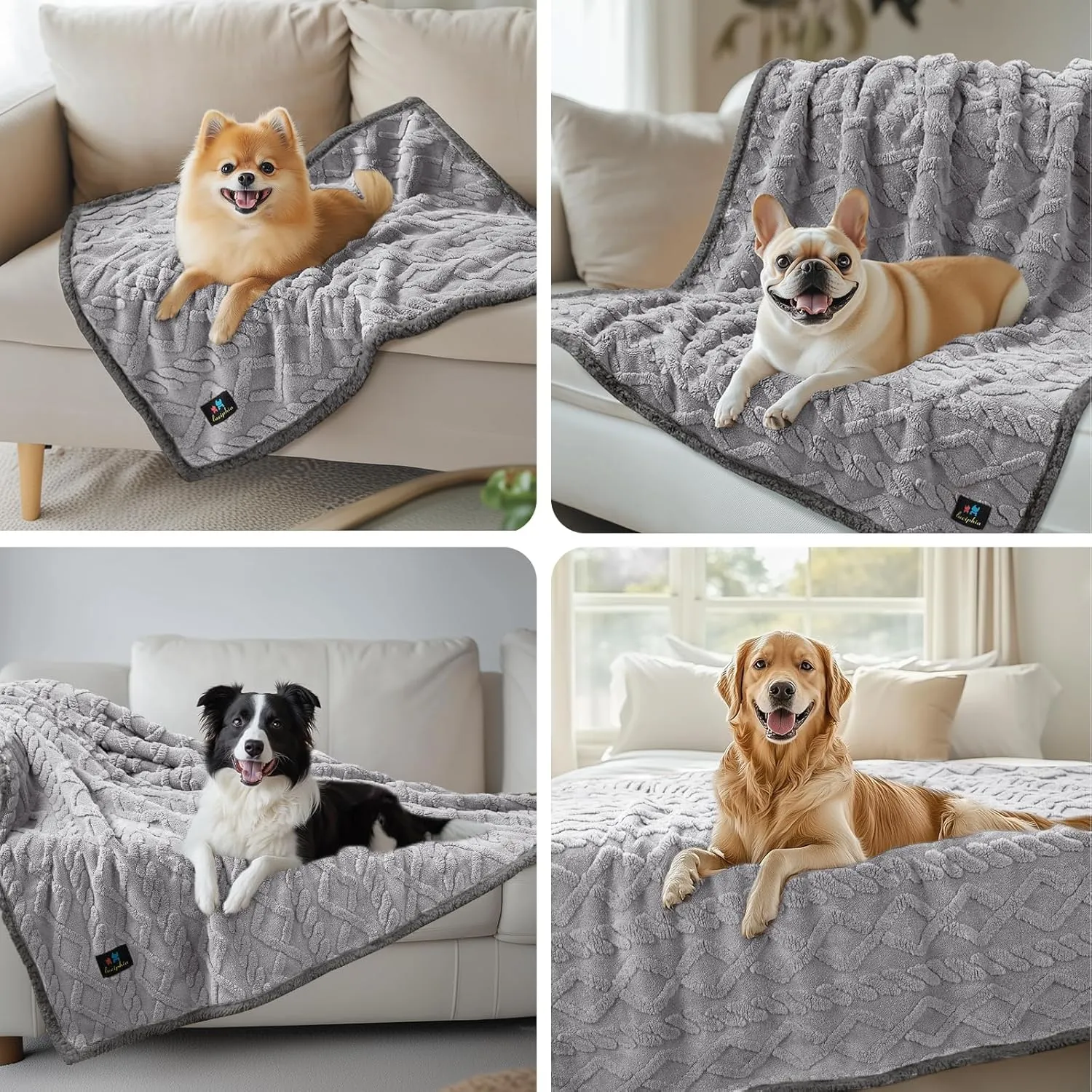 Waterproof Pet Blanket, Liquid Pee Proof Dog Blankets for Sofa Bed Couch, Reversible Sherpa Fleece Furniture Protector Cover for Small Medium Large Dogs Cats,Light Grey Small40" x 28"