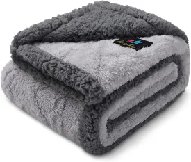 Waterproof Pet Blanket, Liquid Pee Proof Dog Blankets for Sofa Bed Couch, Reversible Sherpa Fleece Furniture Protector Cover for Small Medium Large Dogs Cats,Light Grey Small40" x 28"