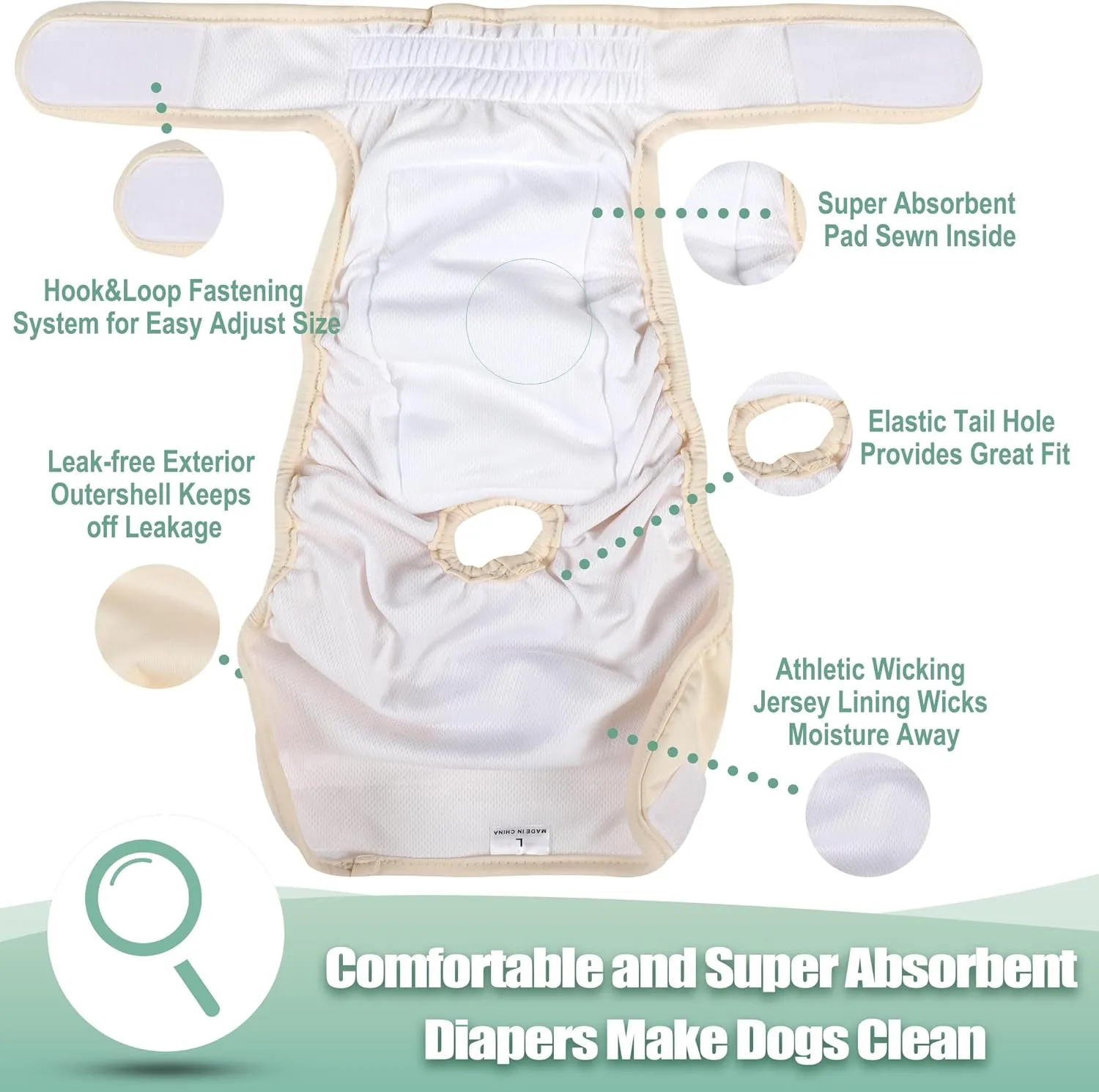 wegreeco Washable Reusable Premium Dog Diapers,Pack of 3,Small Dog Puppy & Doggy Diapers Female,Dog Period Panties Diapers Female in Heat Morandi-3 M