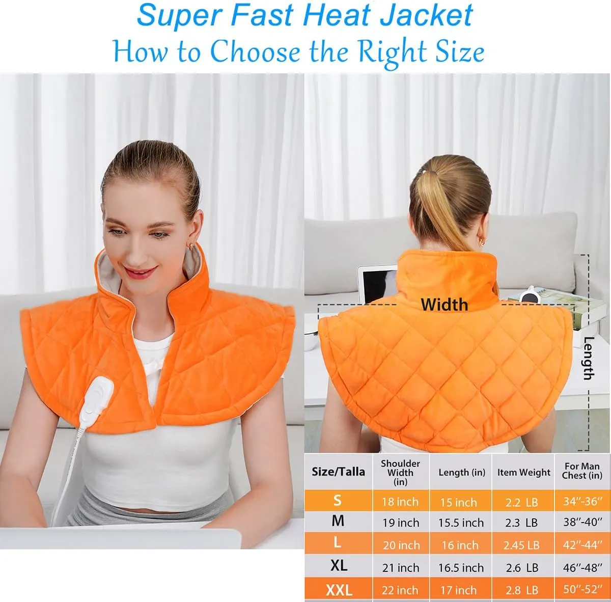 Weighted Heating Pad for Neck and Shoulders and Back, Electric Heating Pad for Neck & Shoulders Pain Relief, 6 Heat Settings Heated Pad with Auto Off (Orange M)