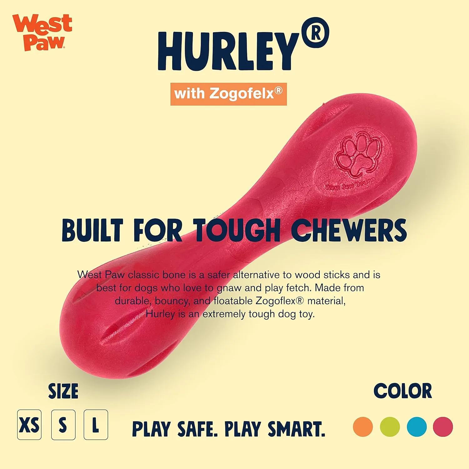 WEST PAW Zogoflex Hurley Dog Bone Chew Toy  Floatable Pet Toys for Aggressive Chewers, Catch, Fetch  Bright-Colored Bones for Dogs  Recyclable, Dishwasher-Safe, Non-Toxic, Small 6", Ruby Red