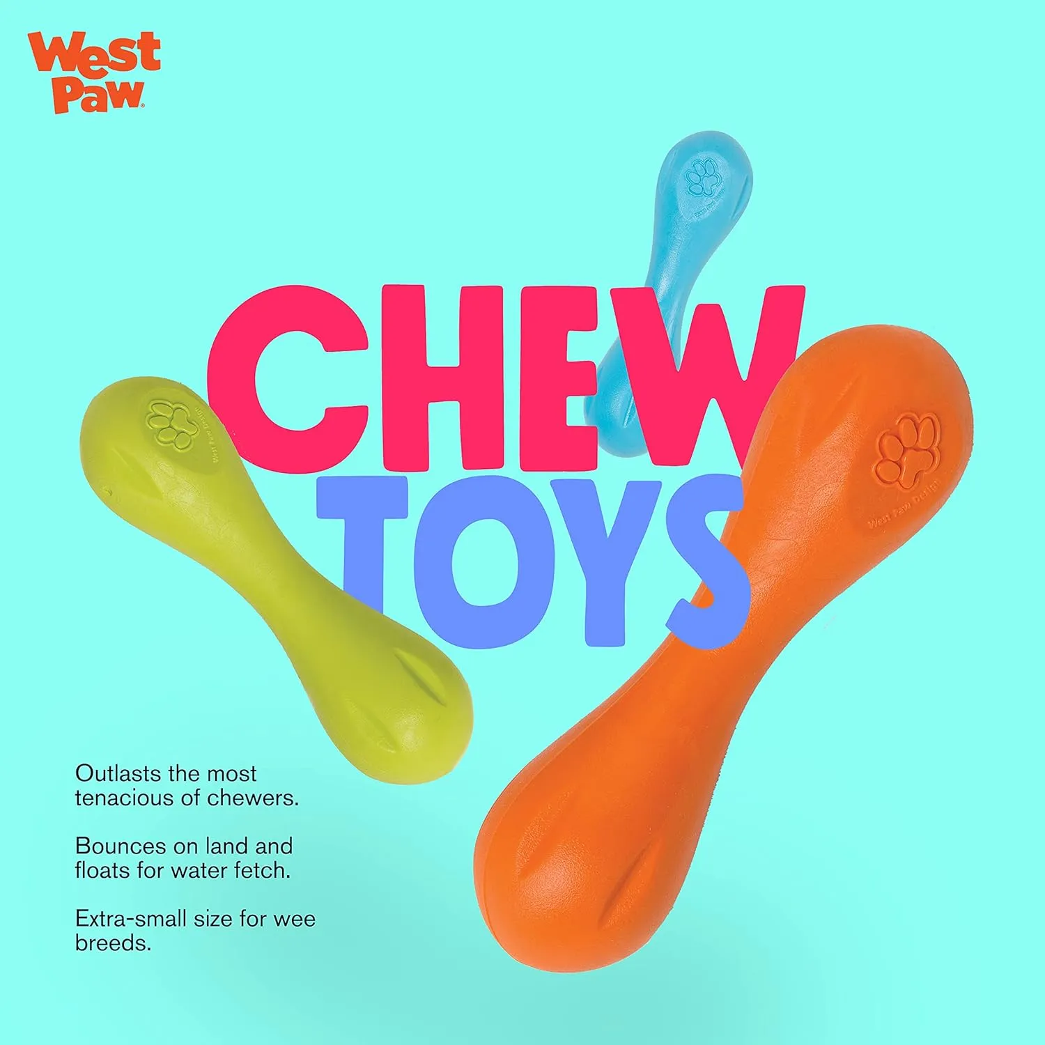 WEST PAW Zogoflex Hurley Dog Bone Chew Toy  Floatable Pet Toys for Aggressive Chewers, Catch, Fetch  Bright-Colored Bones for Dogs  Recyclable, Dishwasher-Safe, Non-Toxic, Small 6", Ruby Red