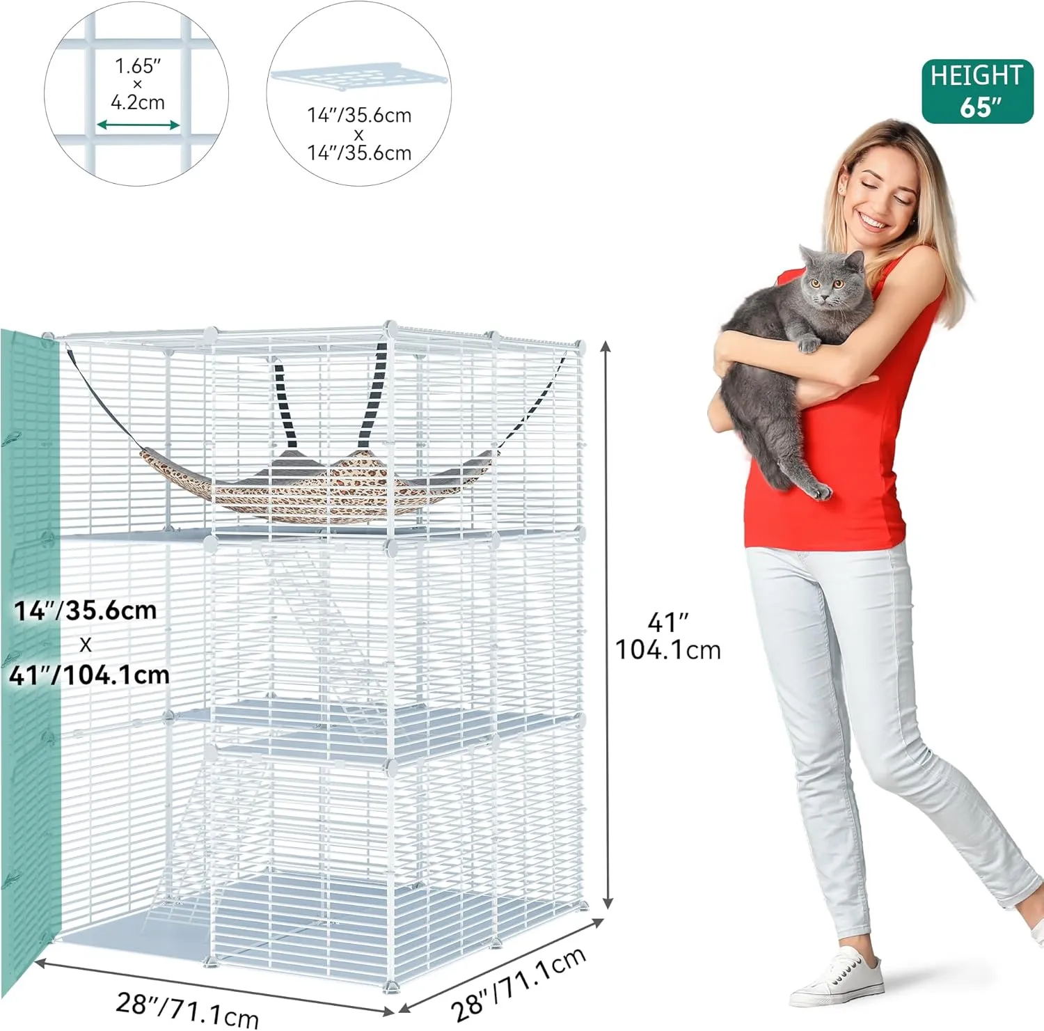 YITAHOME Cat Cage Indoor Cat Enclosures DIY Cat Playpen Metal Kennel with Extra Large Hammock for 1-2 Cats, Ferret, Chinchilla, Rabbit, Small Animals White