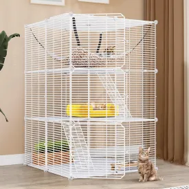 YITAHOME Cat Cage Indoor Cat Enclosures DIY Cat Playpen Metal Kennel with Extra Large Hammock for 1-2 Cats, Ferret, Chinchilla, Rabbit, Small Animals White